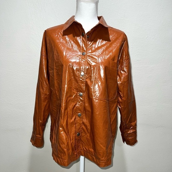 Cotton On Brown Vegan Leather Shirt - Picture 1 of 7